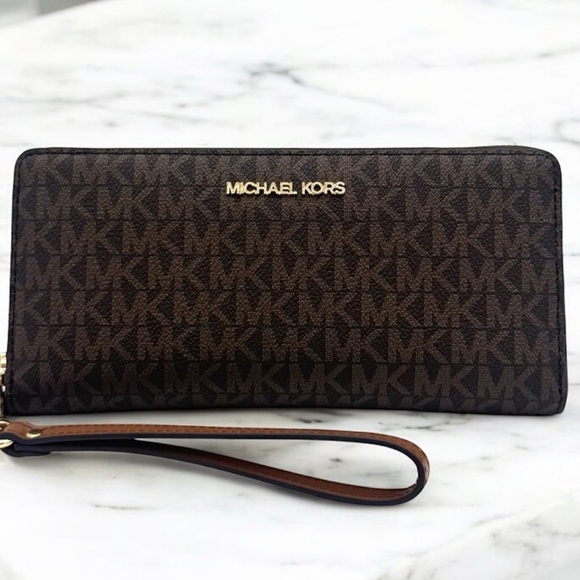 Michael Kors Large Continental Wallet Wristlet Brown Signature - Picture 3 of 8